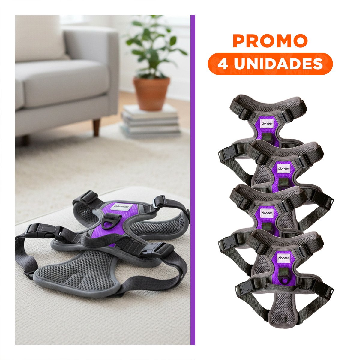 PACK4 SOPORTE LIVIANO PARA PERRO MORADO TALLA M COMODO Y RESISTENTE Y+REGALO STICKER - 1