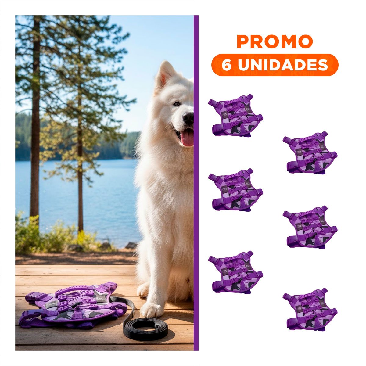 PACK6 PECHERA PARA MASCOTA ACTIVA MORADO TALLA L CON DISEÑO RESISTENTE - 1
