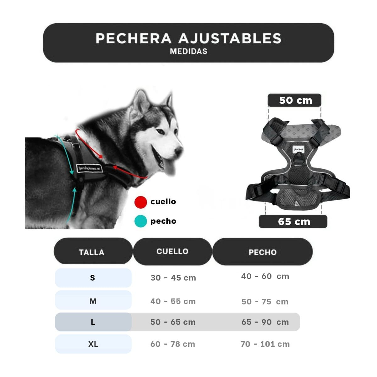 PACK4 PECHERA PARA PERRO NEGRO TALLA L CON CORREAS COMODAS Y MATERIAL LIGERO Y+REGALO STICKER - 4