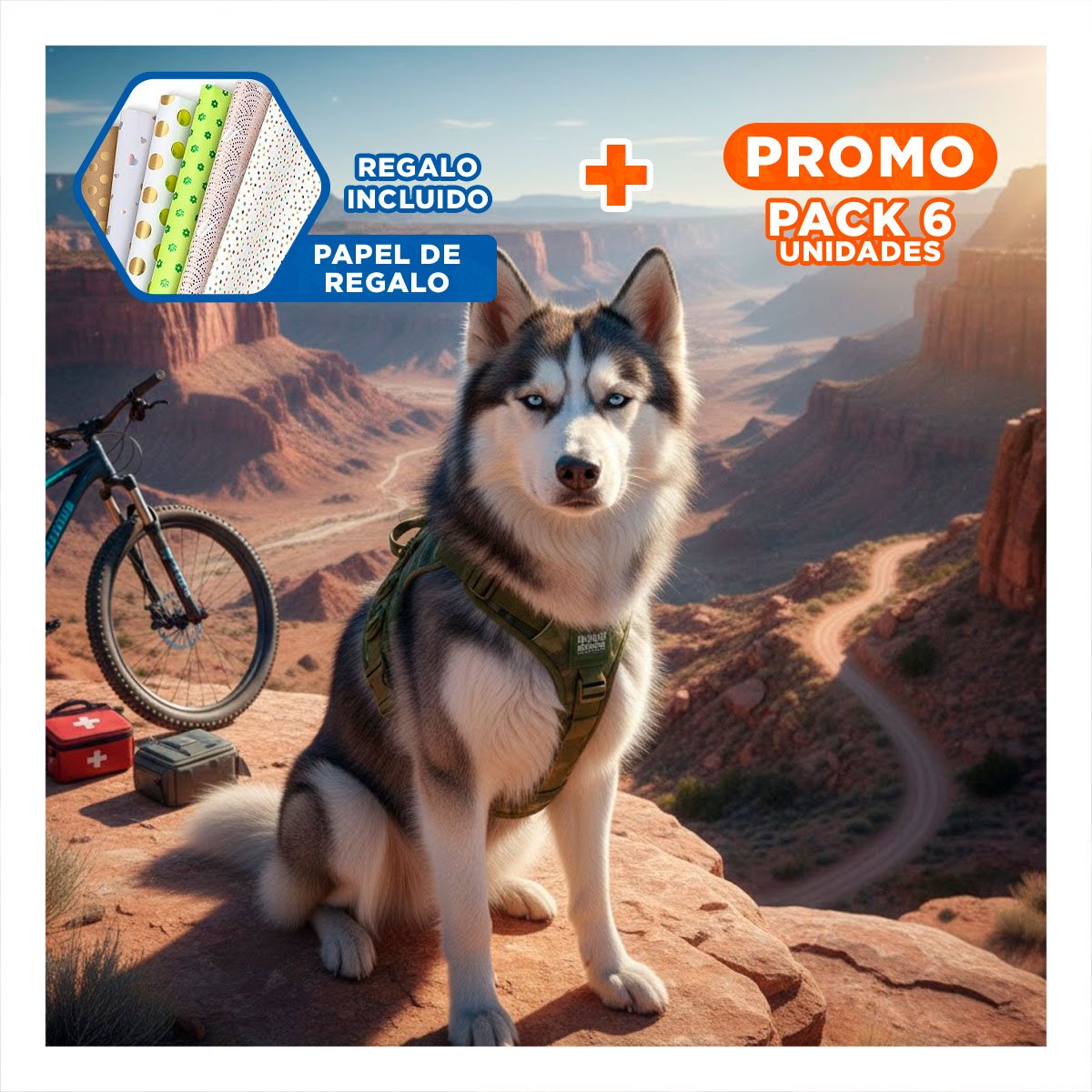PACK6 CHALECO PARA PERRO VERDE OSCURO PECHERA TACTICA FACIL DE USAR Y AJUSTABLE Y+PAPEL REGALO - 1