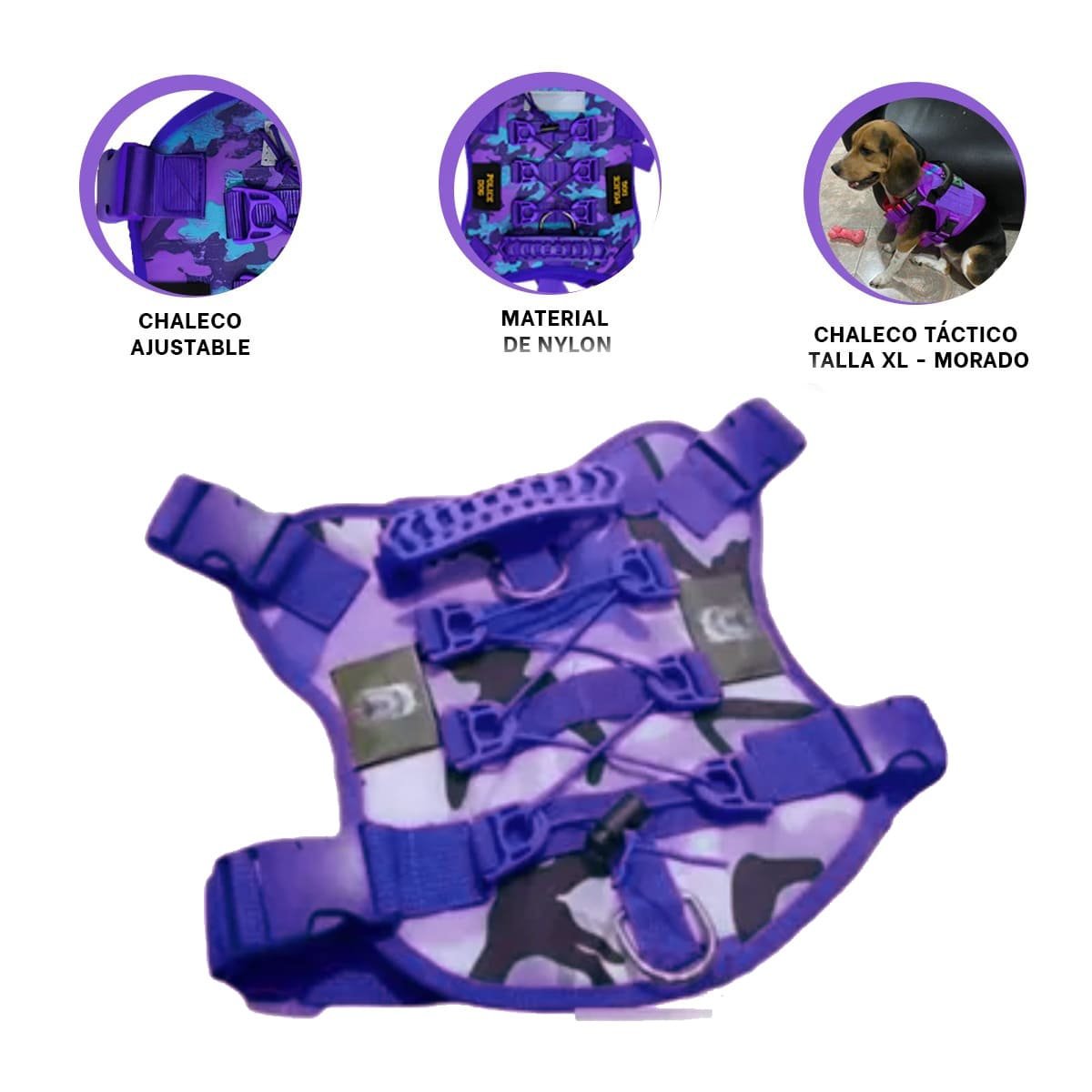 RESGUARDO CHALECOS TACTICO PARA PERRO MORADO TALLA XL CON HEBILLAS FUERTES - 3