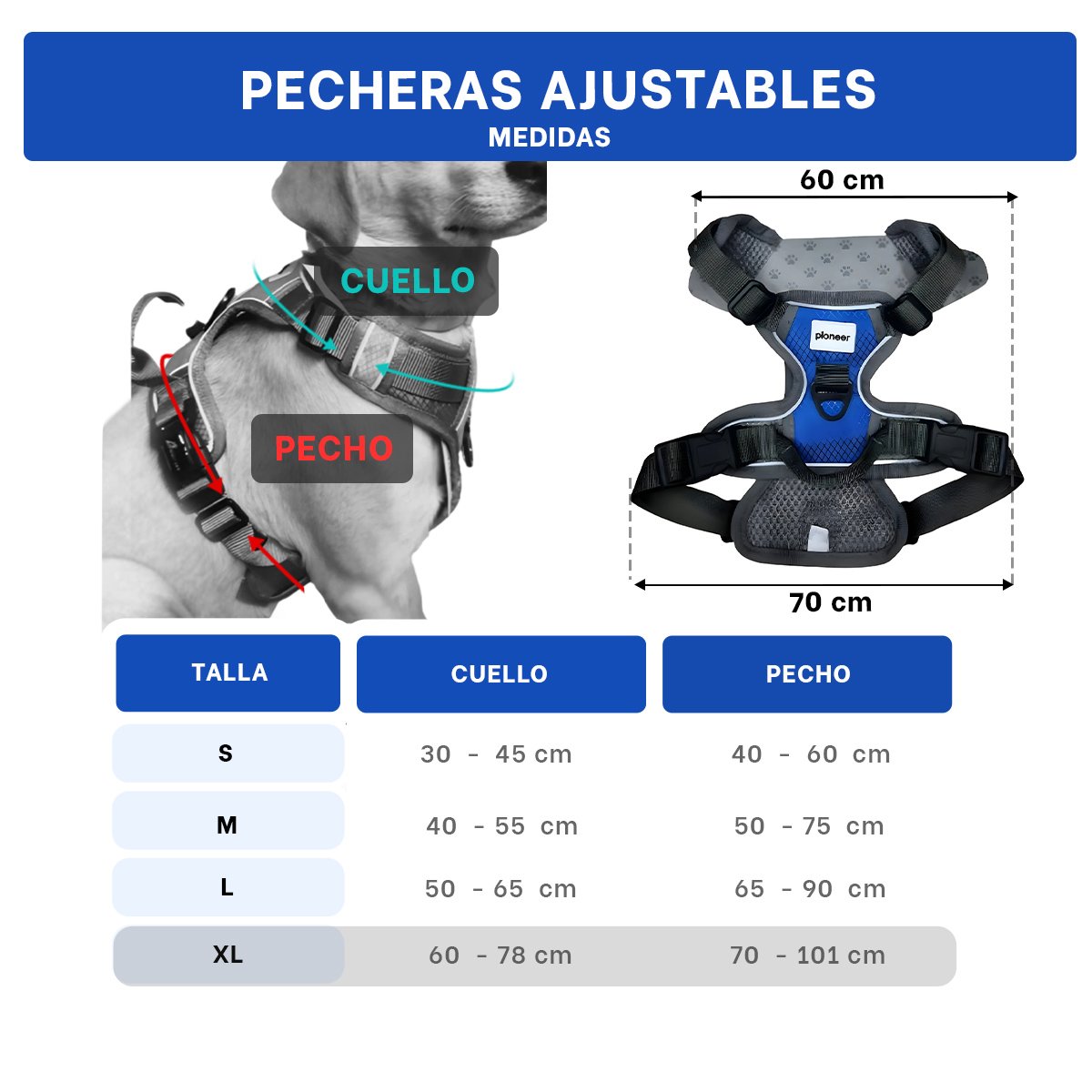 CHALECO PARA PERRO AZUL TALLA XL AJUSTABLE Y SUAVE AL TACTO Y+PAPEL REGALO - 4
