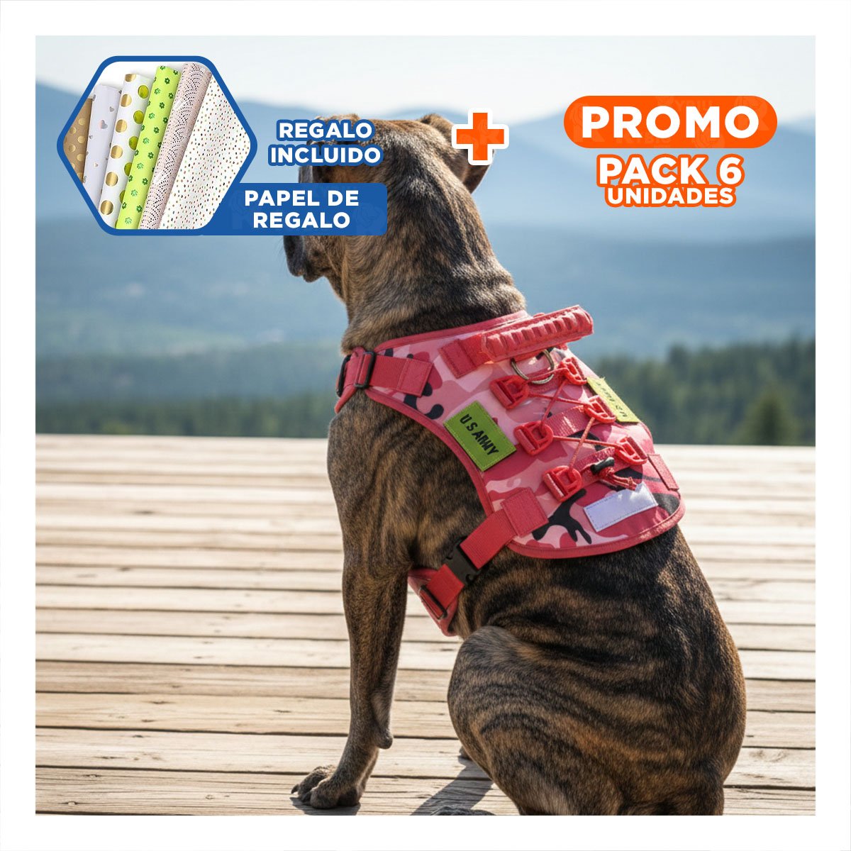 PACK6 VESTIMENTA PARA PERRO TACTICA ROJO COMODA Y RESISTENTE PARA CAMINAR Y+PAPEL REGALO - 1