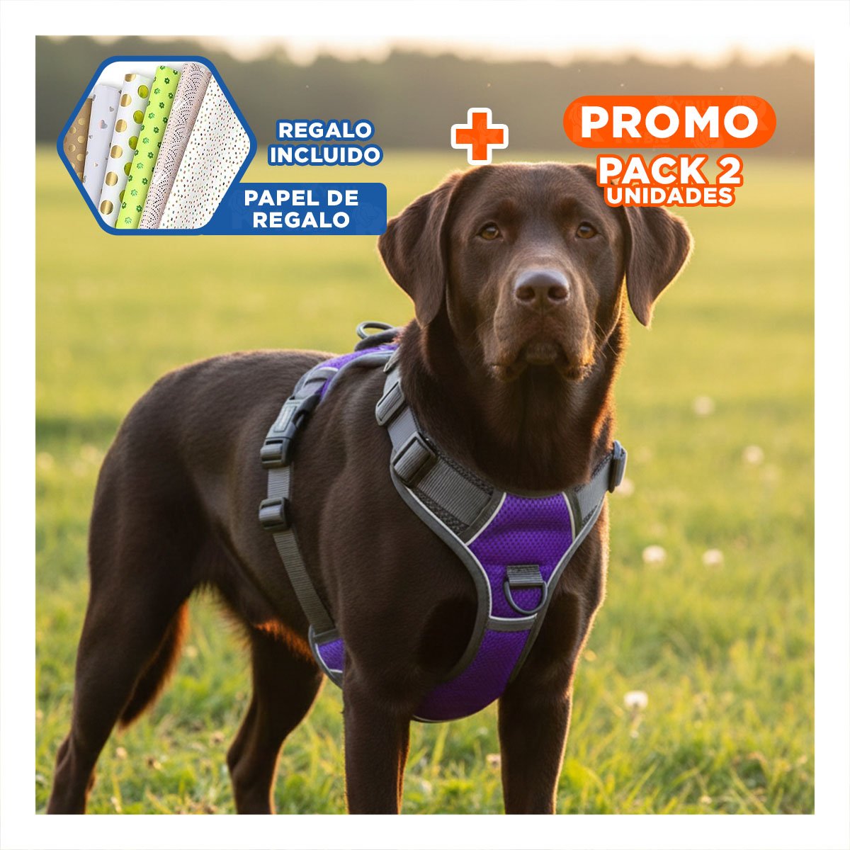 PACK2 EQUIPO PARA PERRO MORADO TALLA XL CON MATERIAL SUAVE Y SEGURO Y+PAPEL REGALO - 1