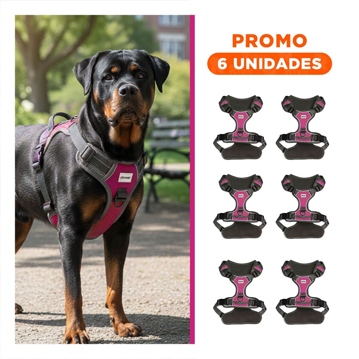 PACK6 PECHERA PARA PERRO FUCSIA CON AJUSTE COMODO Y HEBILLA SEGURA - 1