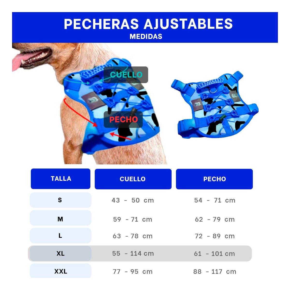 PACK6 PECHERA PARA PERRO MEDIANO AZUL TACTICO TALLA XL AJUSTABLE Y COMODO PARA PASEOS - 4