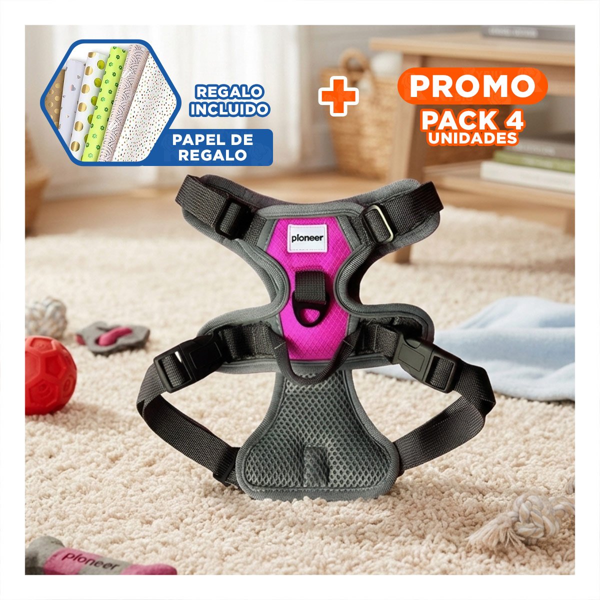 PACK4 ARNES LIGERO FUCSIA PARA PERRO CON AJUSTE FACIL Y COMODO Y+PAPEL REGALO - 1