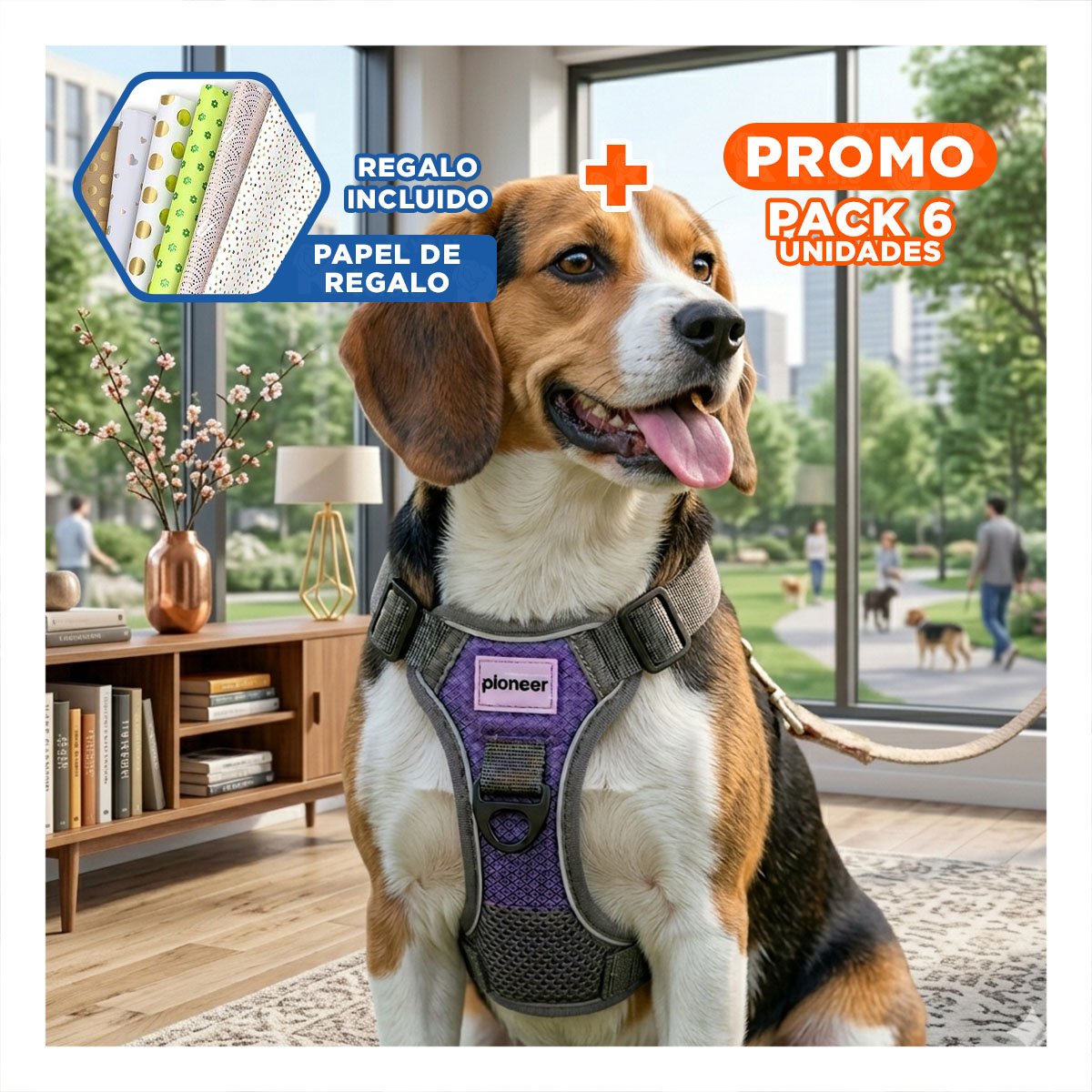 PACK6 SISTEMA RESISTENTE PARA PERRO MORADO TALLA S SEGURO Y+PAPEL REGALO - 1