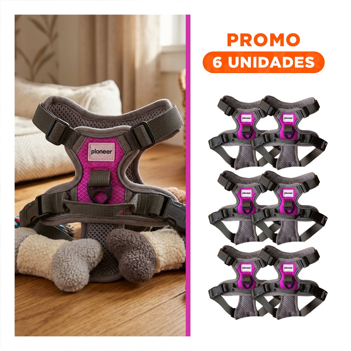 PACK6 COMPLEMENTO AJUSTABLE PARA PERRO FUCSIA TALLA S SEGURO Y COMODO - 1