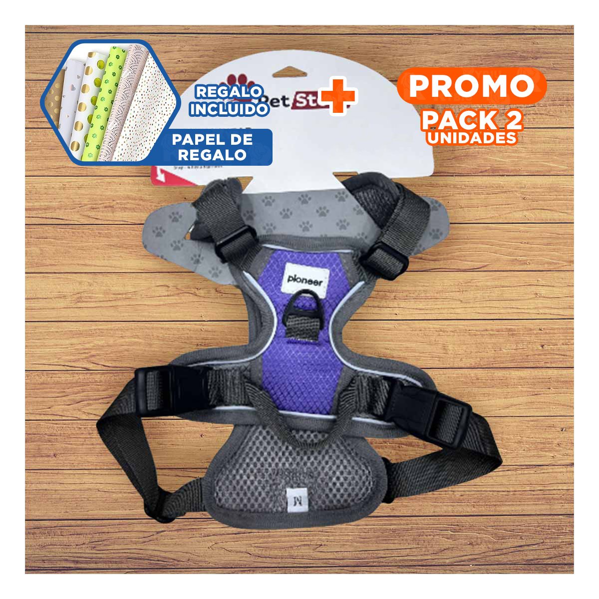 PACK2 CORREA DE CUERPO PARA PERRO MORADO TALLA S COMODA Y+PAPEL REGALO - 1