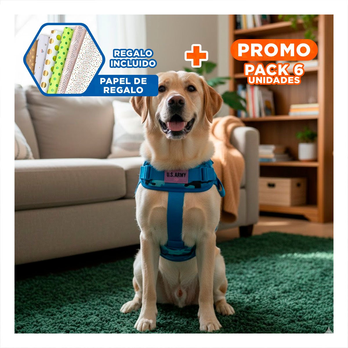 PACK6 ARNES AJUSTABLE PARA PERRO AZUL CON SUJECION FIRME Y MATERIAL SUAVE Y+PAPEL REGALO - 1