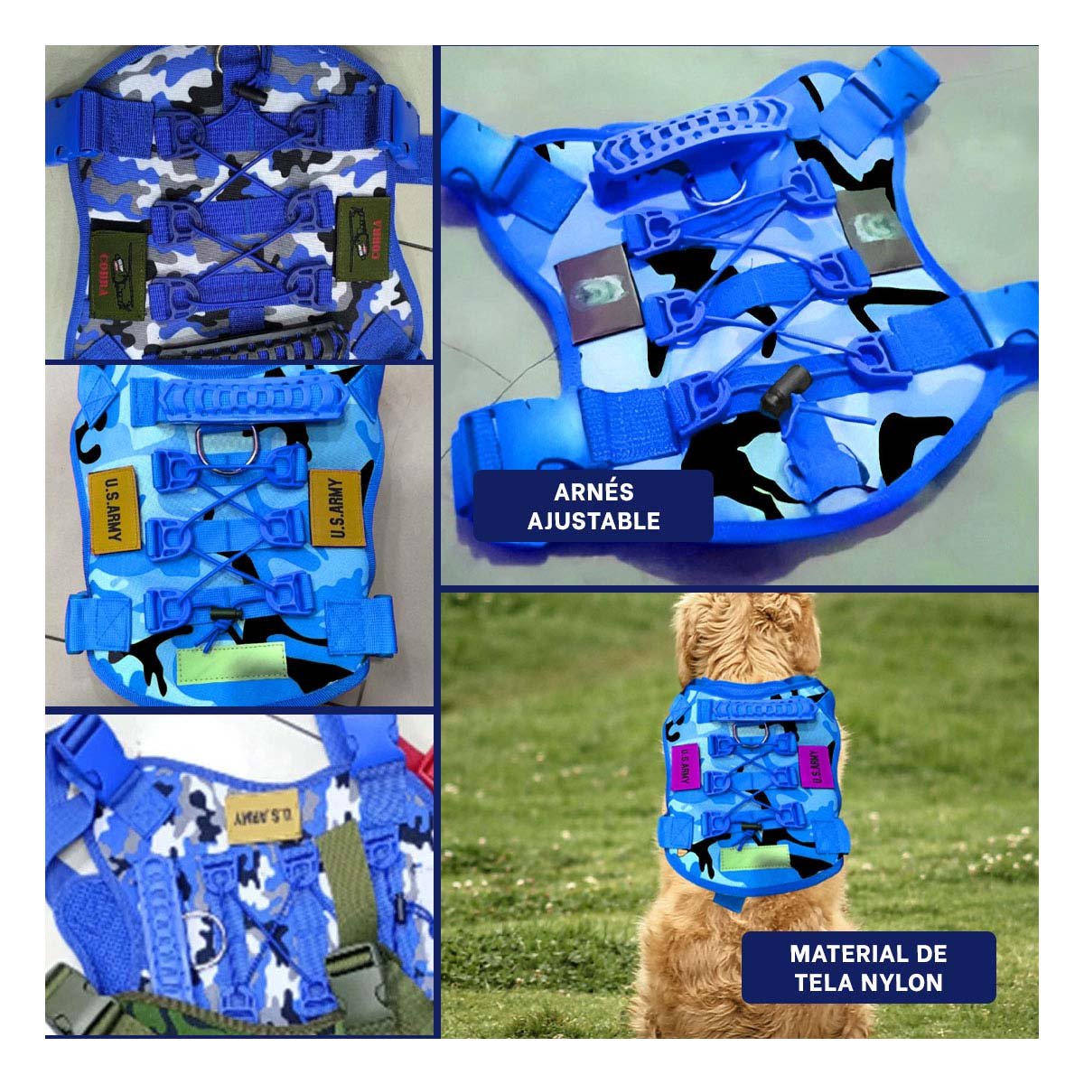 PACK6 ARNES AJUSTABLE PARA PERRO AZUL CON SUJECION FIRME Y MATERIAL SUAVE Y+PAPEL REGALO - 3