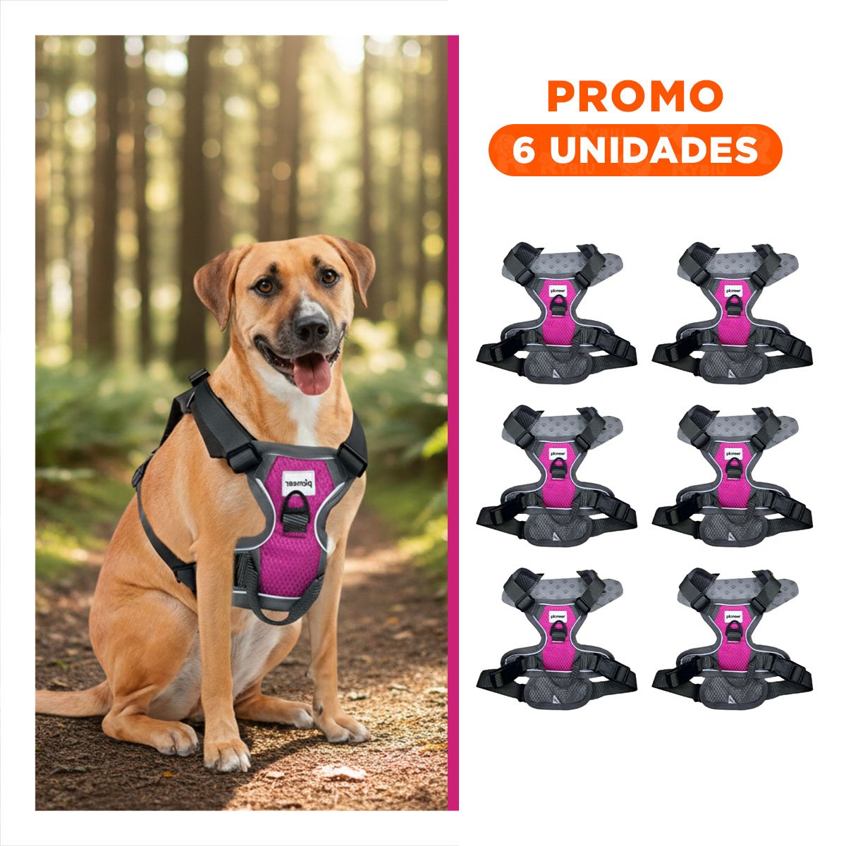 PACK6 PECHERA PARA PERRO FUCSIA TALLA L ERGONOMICA Y COMODA - 1