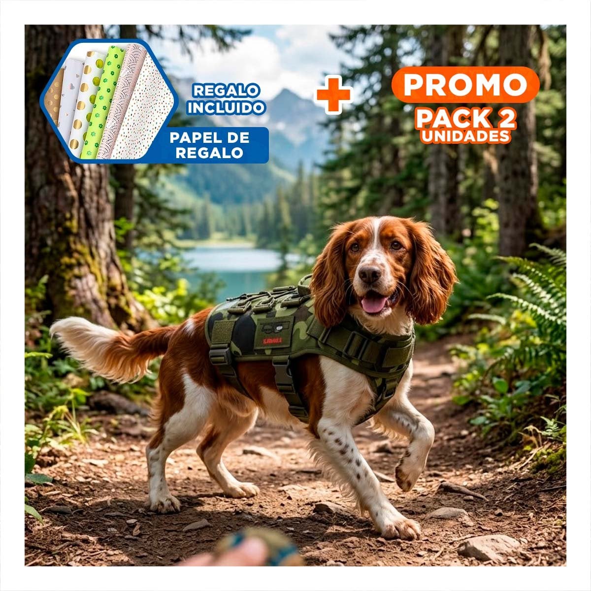 PACK2 PECHERA PARA PERRO VERDE OSCURO CHALECO TACTICO FACIL DE COLOCAR Y COMODO Y+PAPEL REGALO - 1