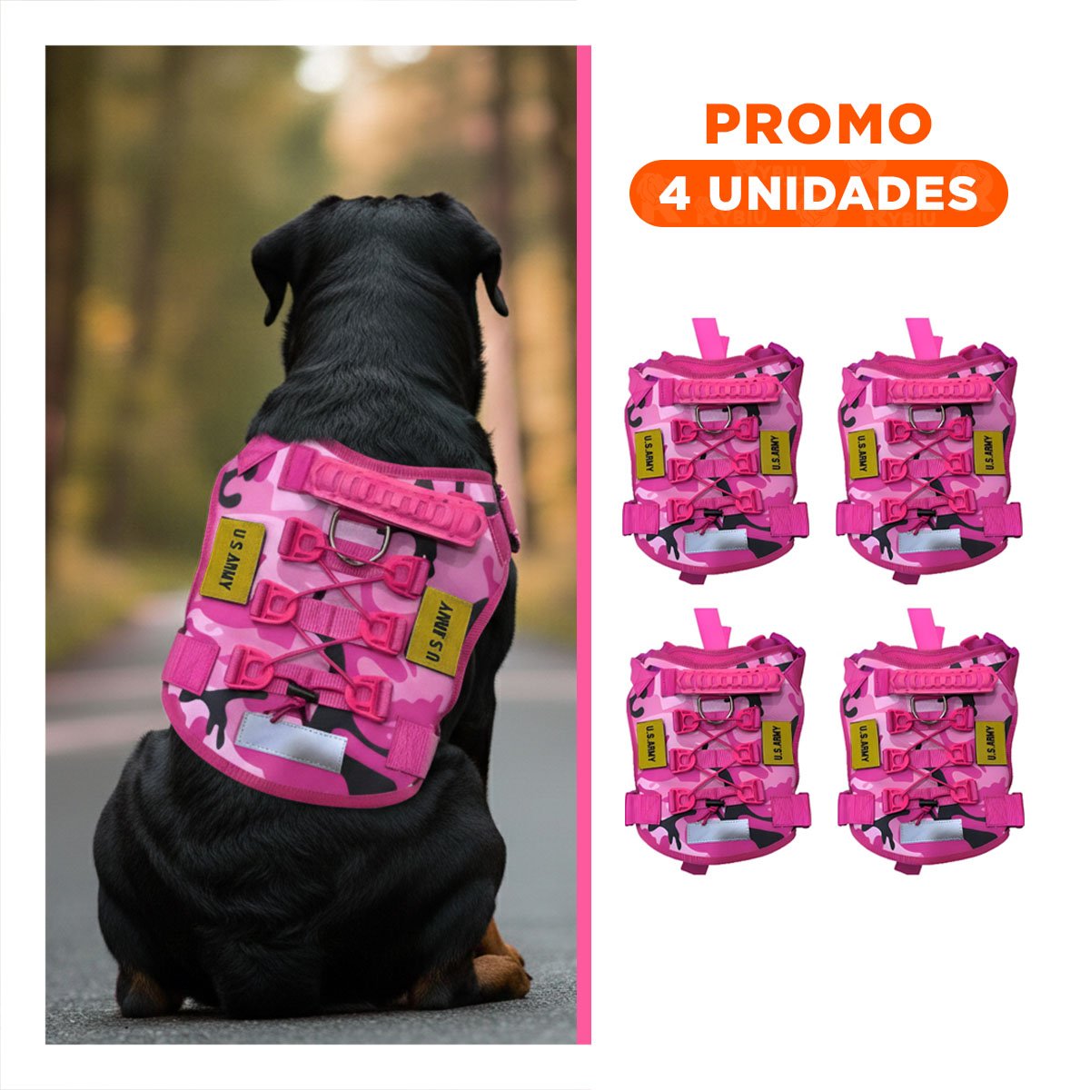 PACK4 VESTIMENTA PARA PERRO ROSADO TACTICO TALLA XL FACIL DE COLOCAR Y+REGALO STICKER - 1