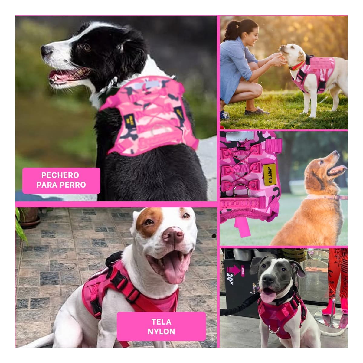 PACK4 VESTIMENTA PARA PERRO ROSADO TACTICO TALLA XL FACIL DE COLOCAR Y+REGALO STICKER - 2