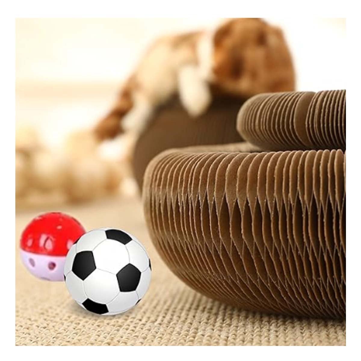 PACK2 COMPLEMENTO PARA GATO ACORDEON CON PELOTA Y CATNIP MARRON 1 PISO CASA Y+PAPEL REGALO - 5