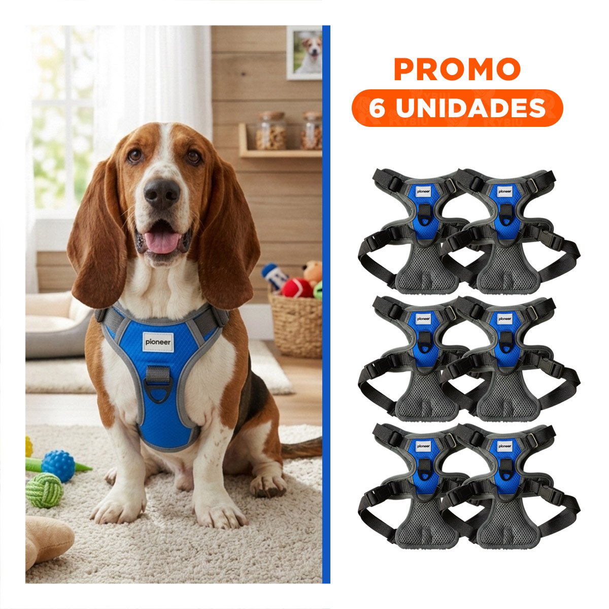 PACK6 CHALECO AJUSTABLE PARA PERRO AZUL TALLA M FACIL DE USAR - 1
