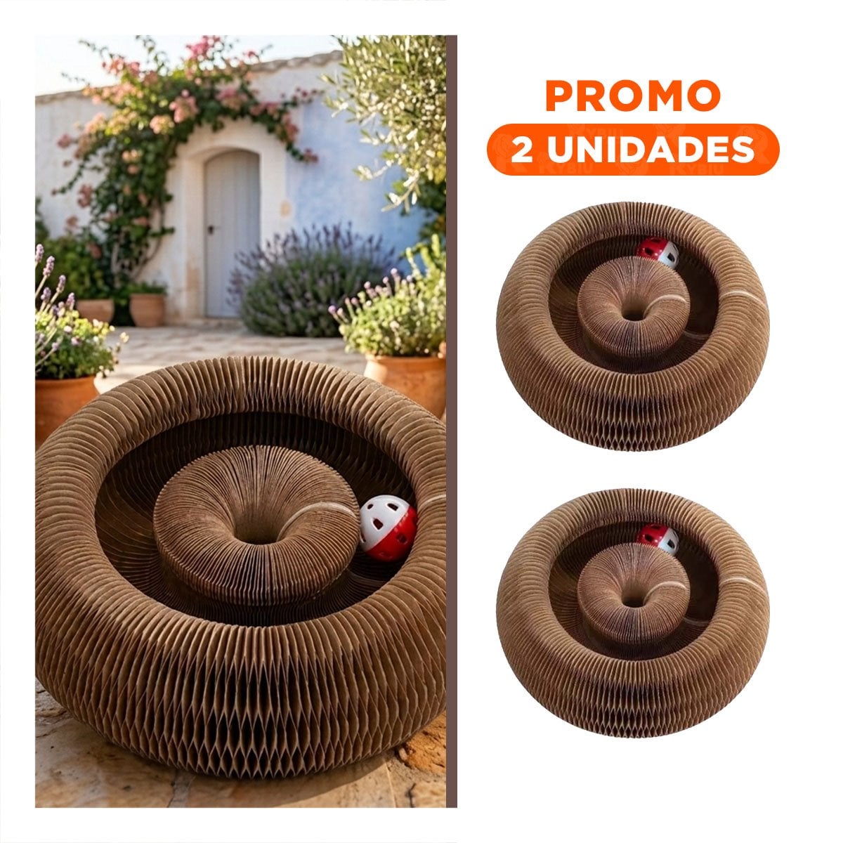 PACK2 ELEMENTO PARA GATO ACORDEON CON PELOTA Y CATNIP MARRON 1 PISO HOGAR - 1