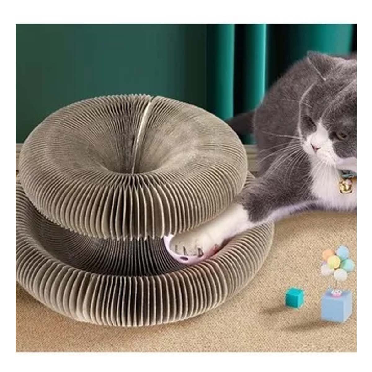 PACK2 ELEMENTO PARA GATO ACORDEON CON PELOTA Y CATNIP MARRON 1 PISO HOGAR - 5