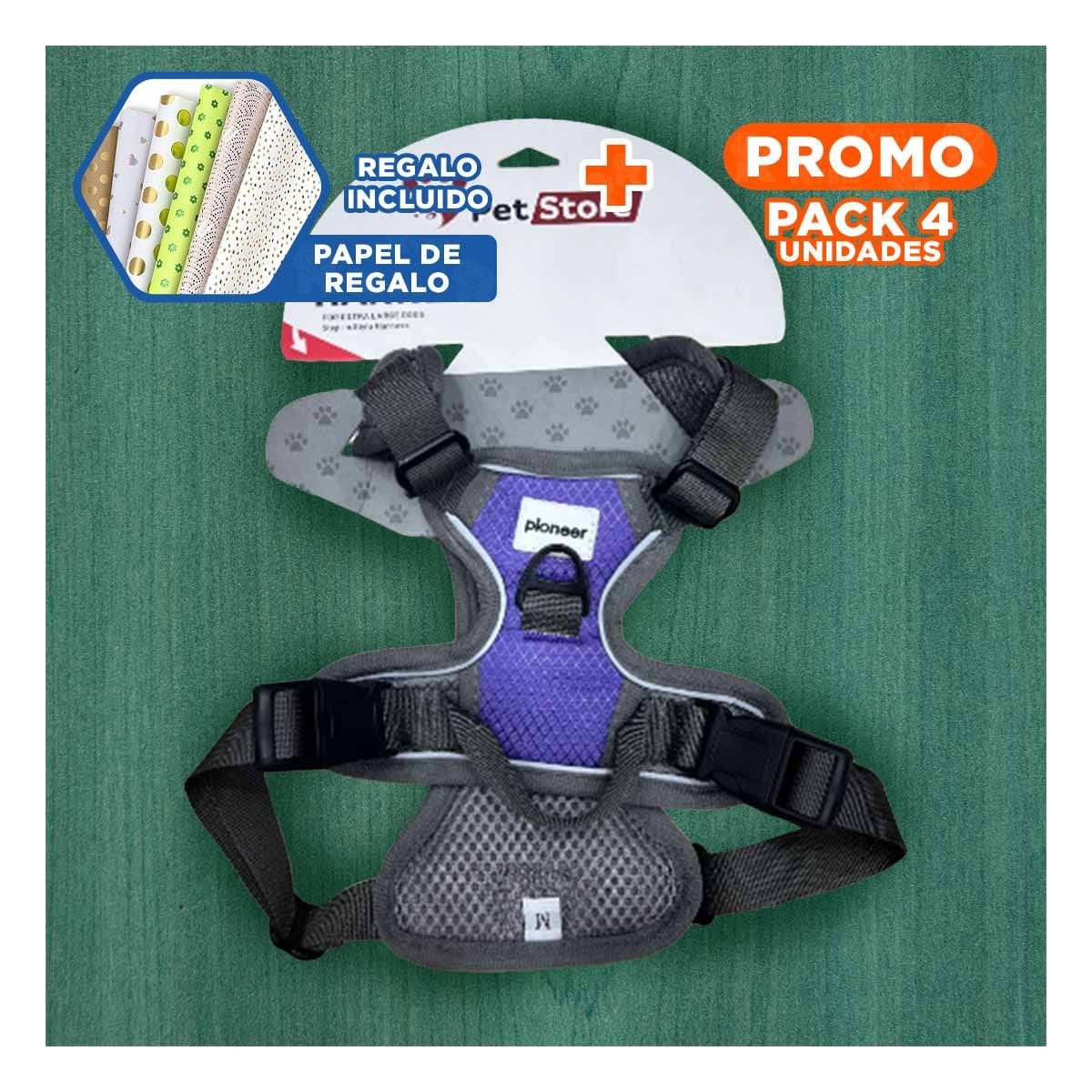 PACK4 CORREA DE PASEO PARA PERRO MORADO TALLA S SEGURA Y+PAPEL REGALO - 1