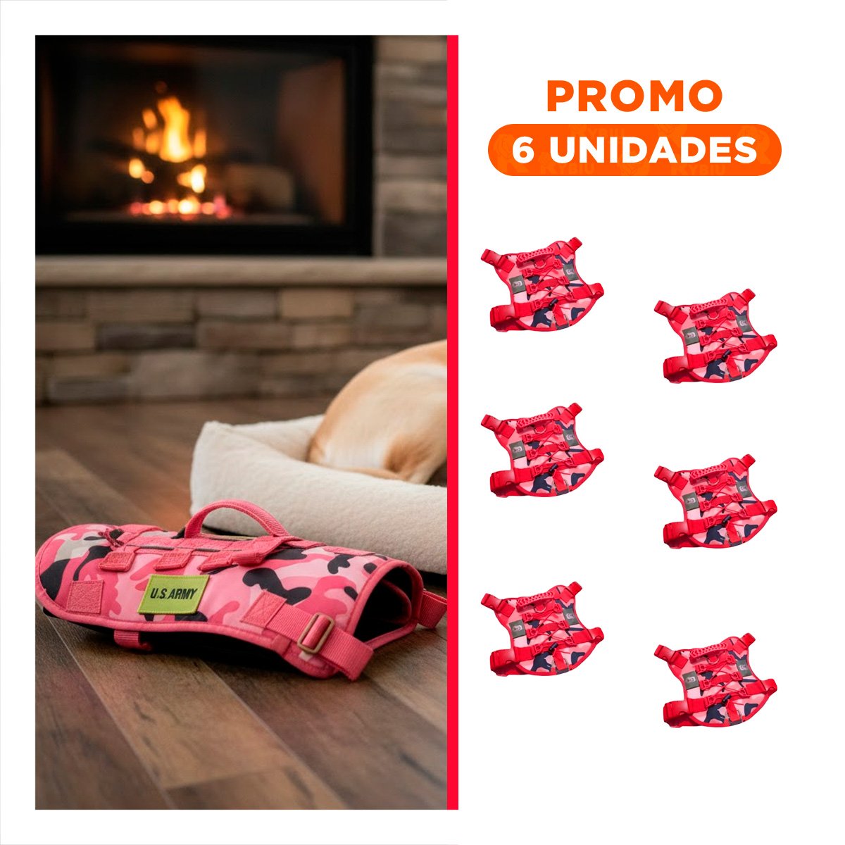 PACK6 SOPORTE CHALECO TACTICO PARA PERRO ROJO MATERIAL RESISTENTE Y CONFORTABLE - 1