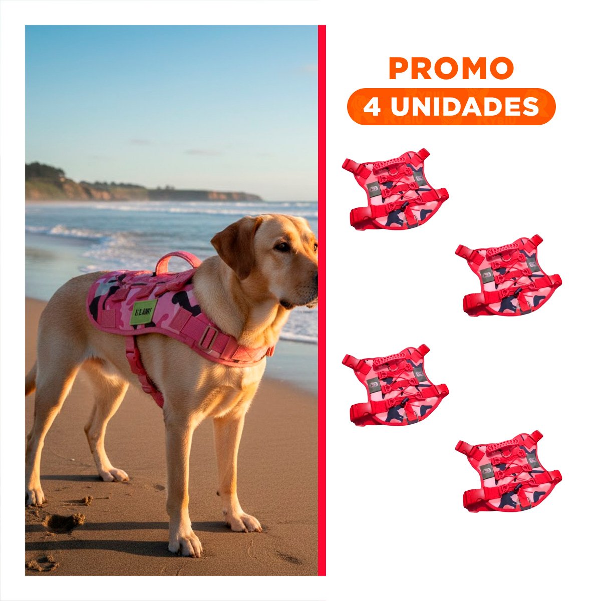 PACK4 SEGURIDAD CHALECO TACTICO PARA PERRO ROJO COMODO Y LIGERO Y+REGALO STICKER - 1