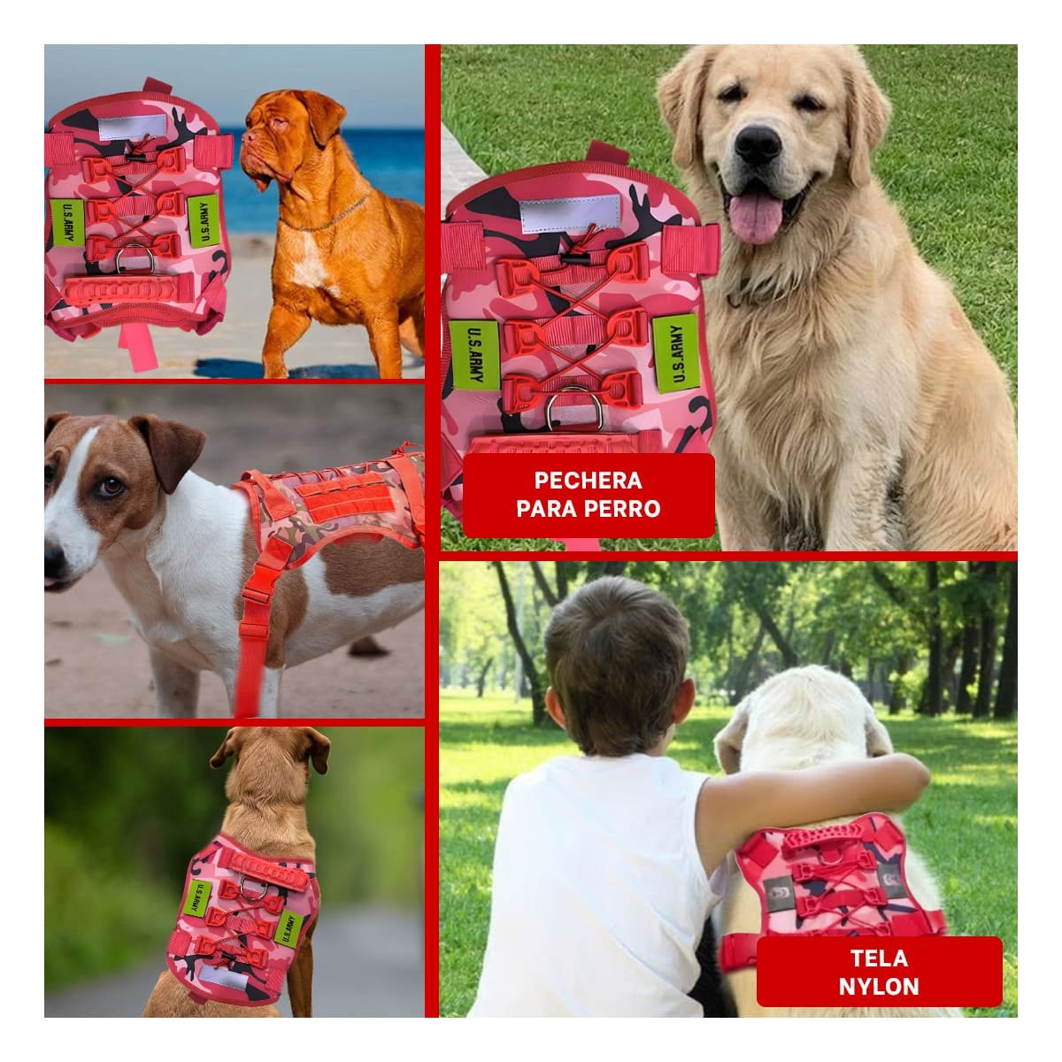 SOPORTE CHALECO TACTICO PARA PERRO ROJO LIGERO Y COMODO PARA AVENTURAS Y+LIGAS REGALO - 5