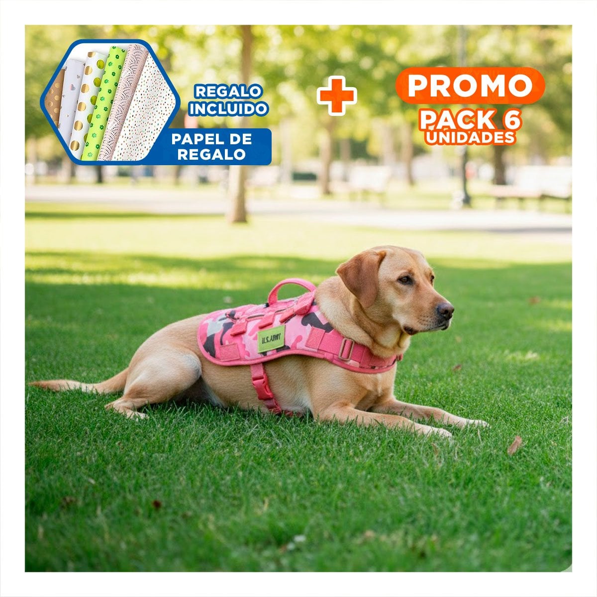 PACK6 ESTILO CHALECO TACTICO PARA PERRO ROJO FACIL DE AJUSTAR Y USAR EN CASA Y+PAPEL REGALO - 1