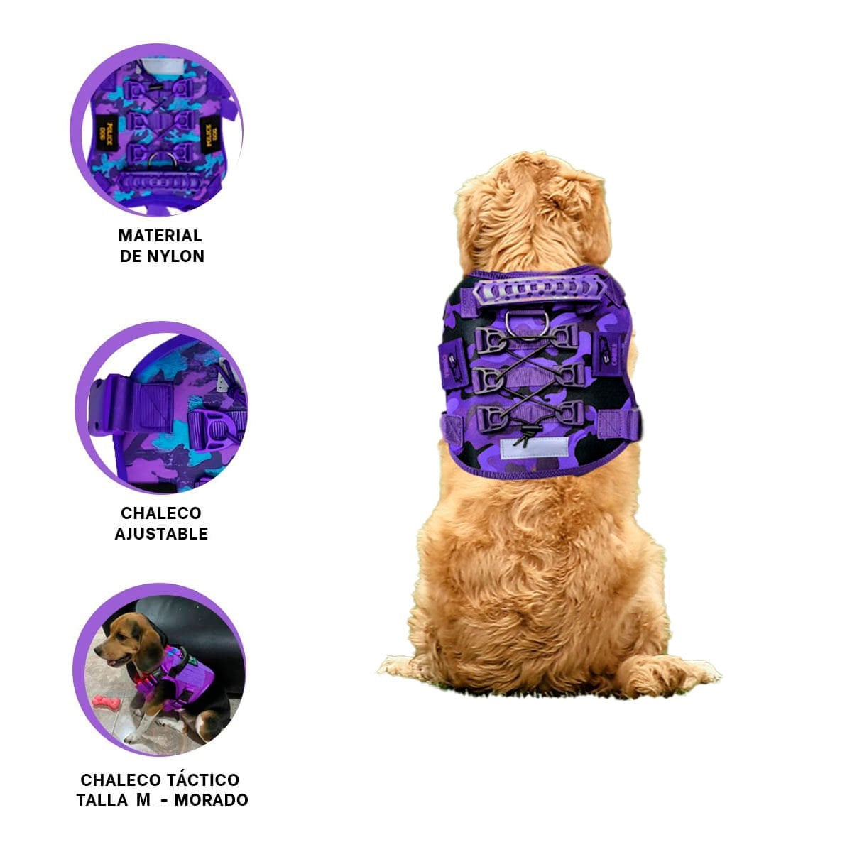 LIGERO PECHERA TACTICO PARA PERRO MORADO AJUSTABLE Y RESISTENTE PARA ACTIVIDADES - 3