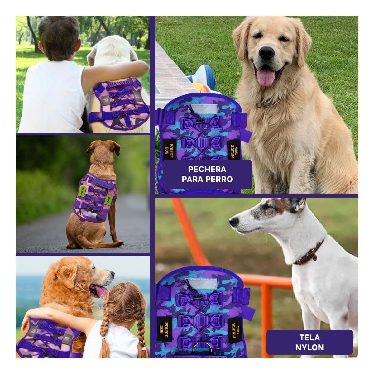 LIGERO PECHERA TACTICO PARA PERRO MORADO AJUSTABLE Y RESISTENTE PARA ACTIVIDADES - 5
