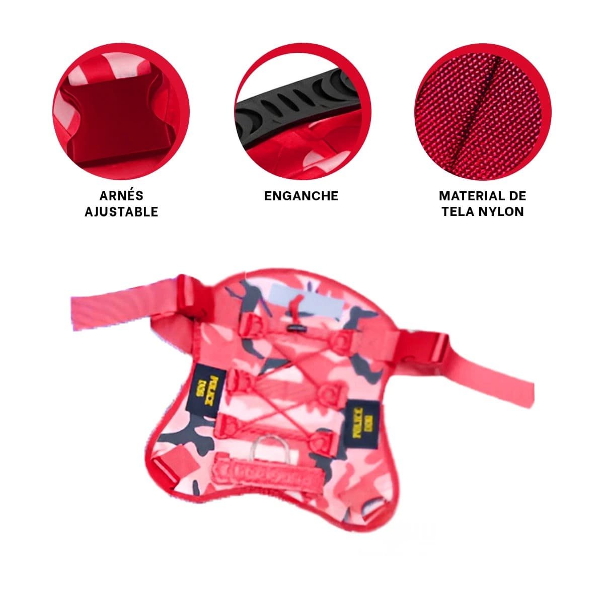 ACCESORIO CHALECO TACTICO PARA PERRO ROJO FACIL DE COLOCAR Y RETIRAR - 3