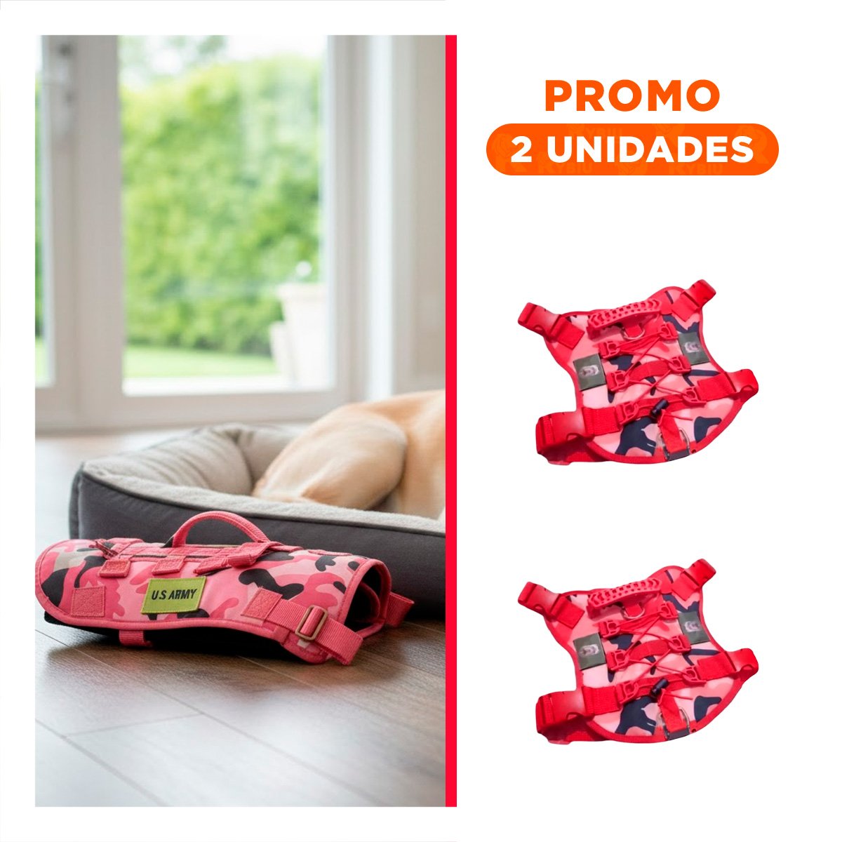 PACK2 PROTECCION CHALECO TACTICO PARA PERRO ROJO FACIL DE AJUSTAR Y COMODO - 1