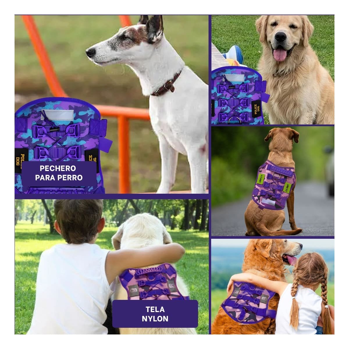 SEGURIDAD EXTRA PECHERA TACTICO PARA PERRO MORADO AJUSTABLE PARA PERROS MEDIANOS Y+POST IT - 1