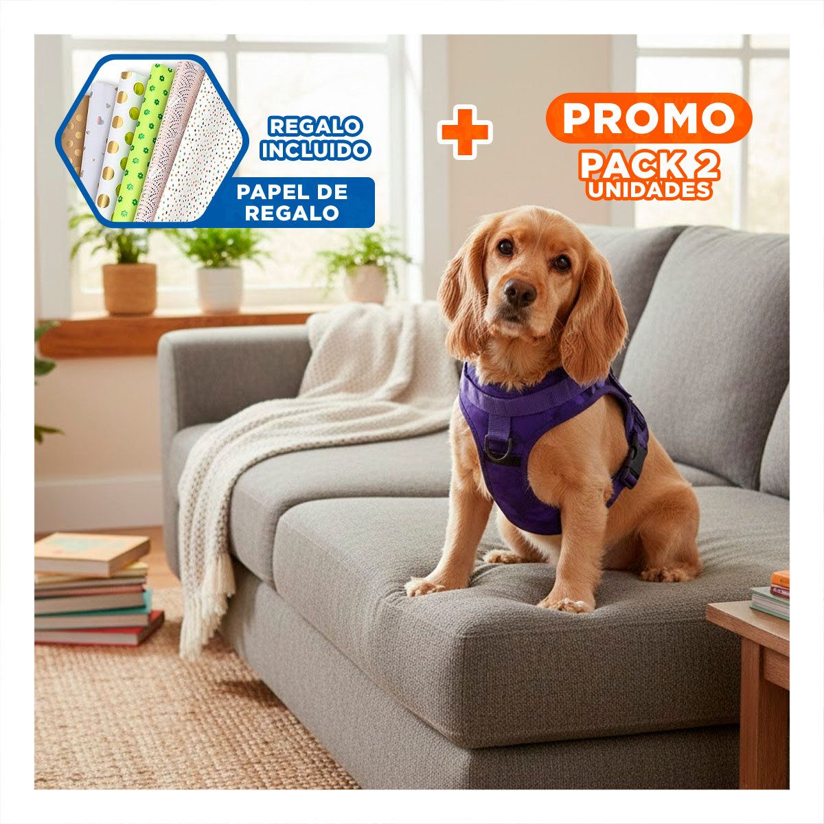 PACK2 DURADERO PECHERA TACTICO PARA PERRO MORADO CON MATERIAL RESISTENTE Y+PAPEL REGALO - 1