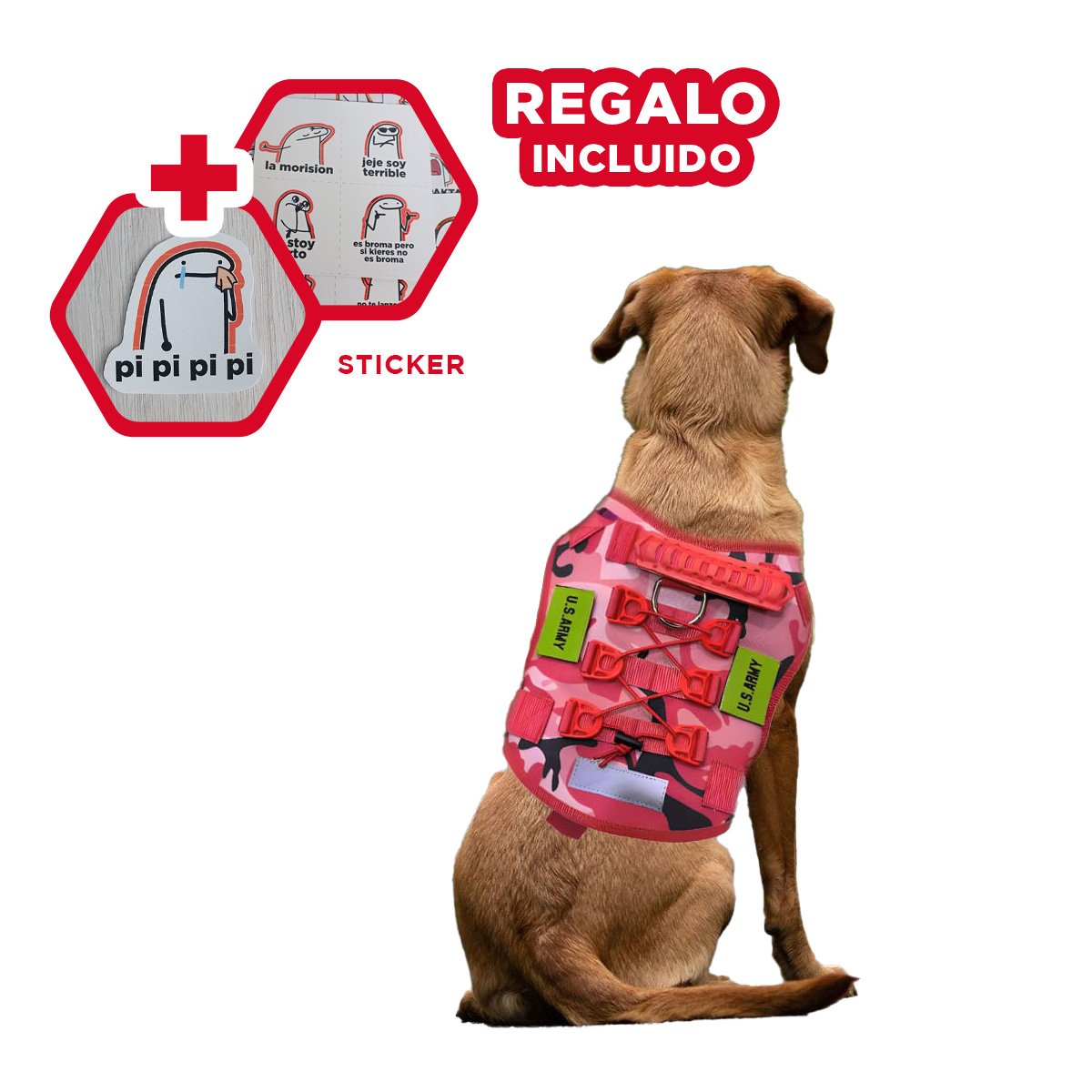 SEGURIDAD CHALECO TACTICO PARA PERRO ROJO AJUSTABLE PARA PERROS MEDIANOS Y+REGALO STICKER - 1