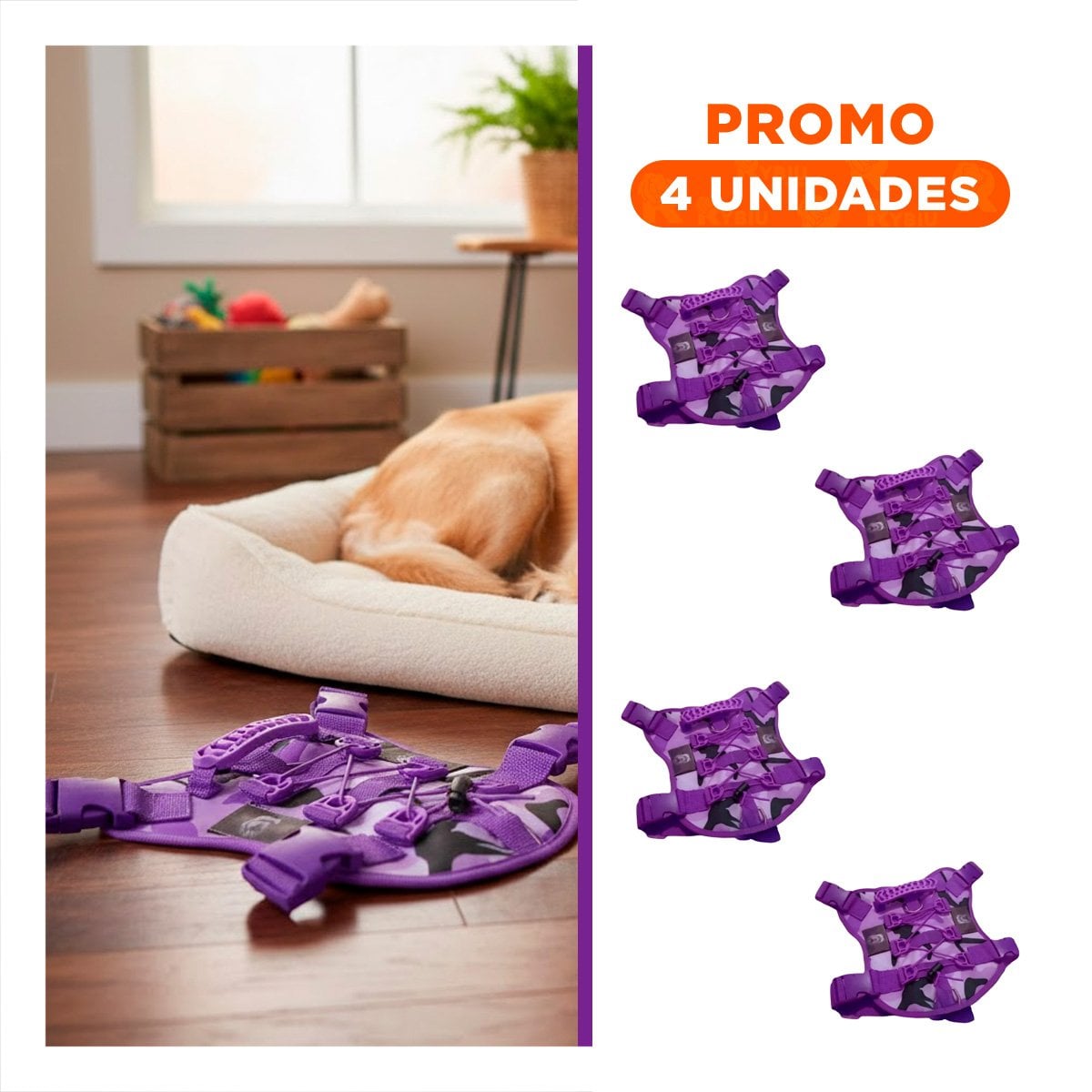PACK4 FUNCIONAL PECHERA TACTICO PARA PERRO MORADO CON MATERIAL RESISTENTE Y+REGALO STICKER - 1