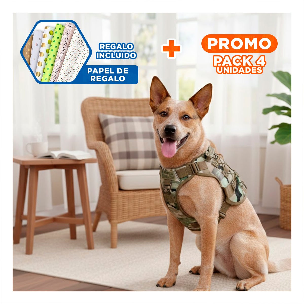 PACK4 CORREA DE ENTRENAMIENTO PARA PERRO VERDE CLARO TALLA L CHALECO SEGURO Y+PAPEL REGALO - 1