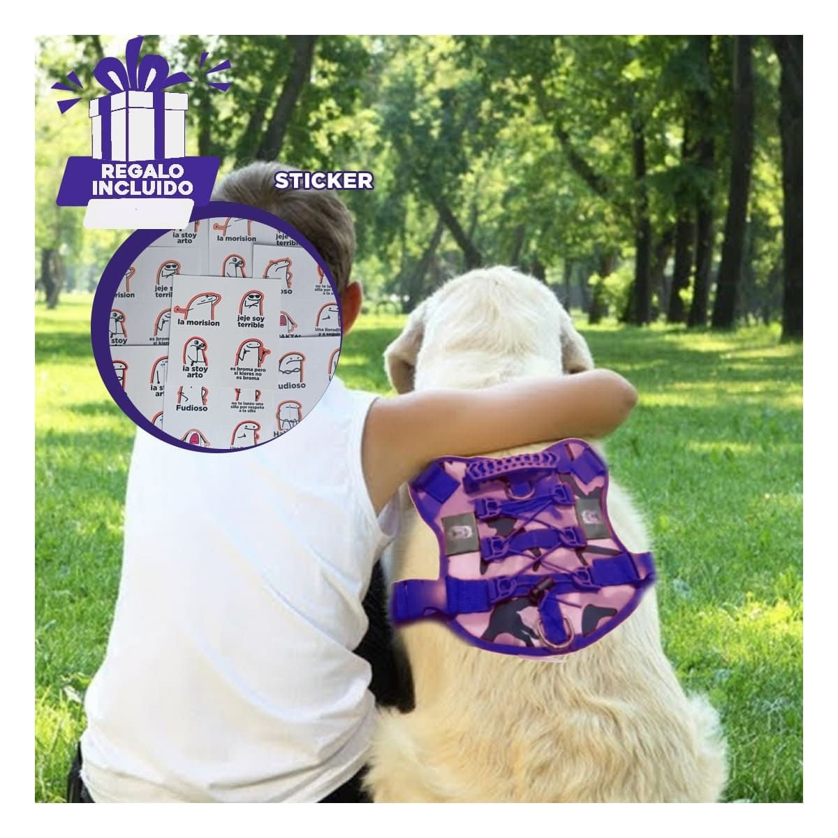 RESISTENTE PECHERA TACTICO PARA PERRO MORADO CON MATERIAL DE ALTA CALIDAD Y+REGALO STICKER - 1