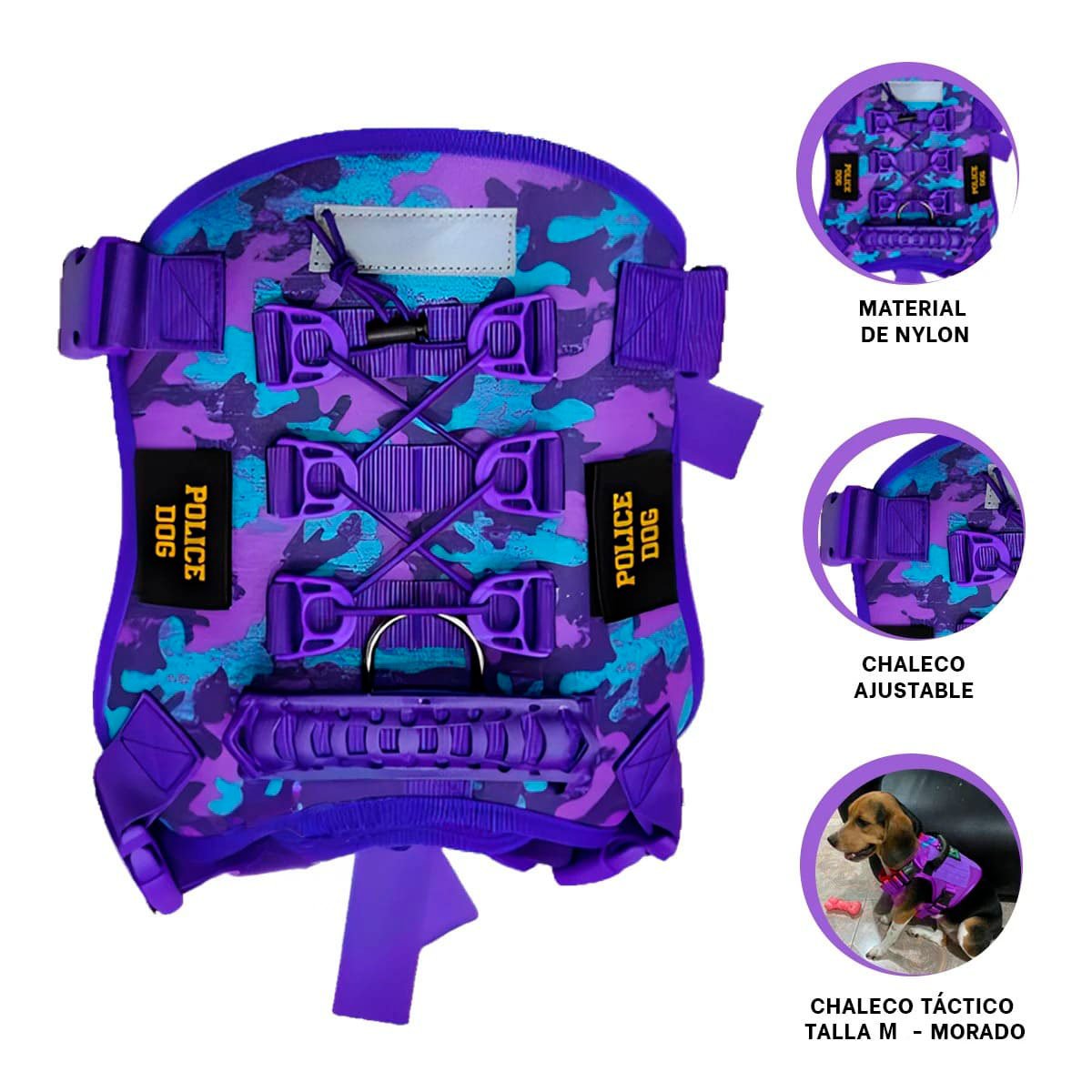 PACK6 COMODO Y RESISTENTE PECHERA TACTICO PARA PERRO MORADO FACIL DE USAR Y+REGALO STICKER - 2