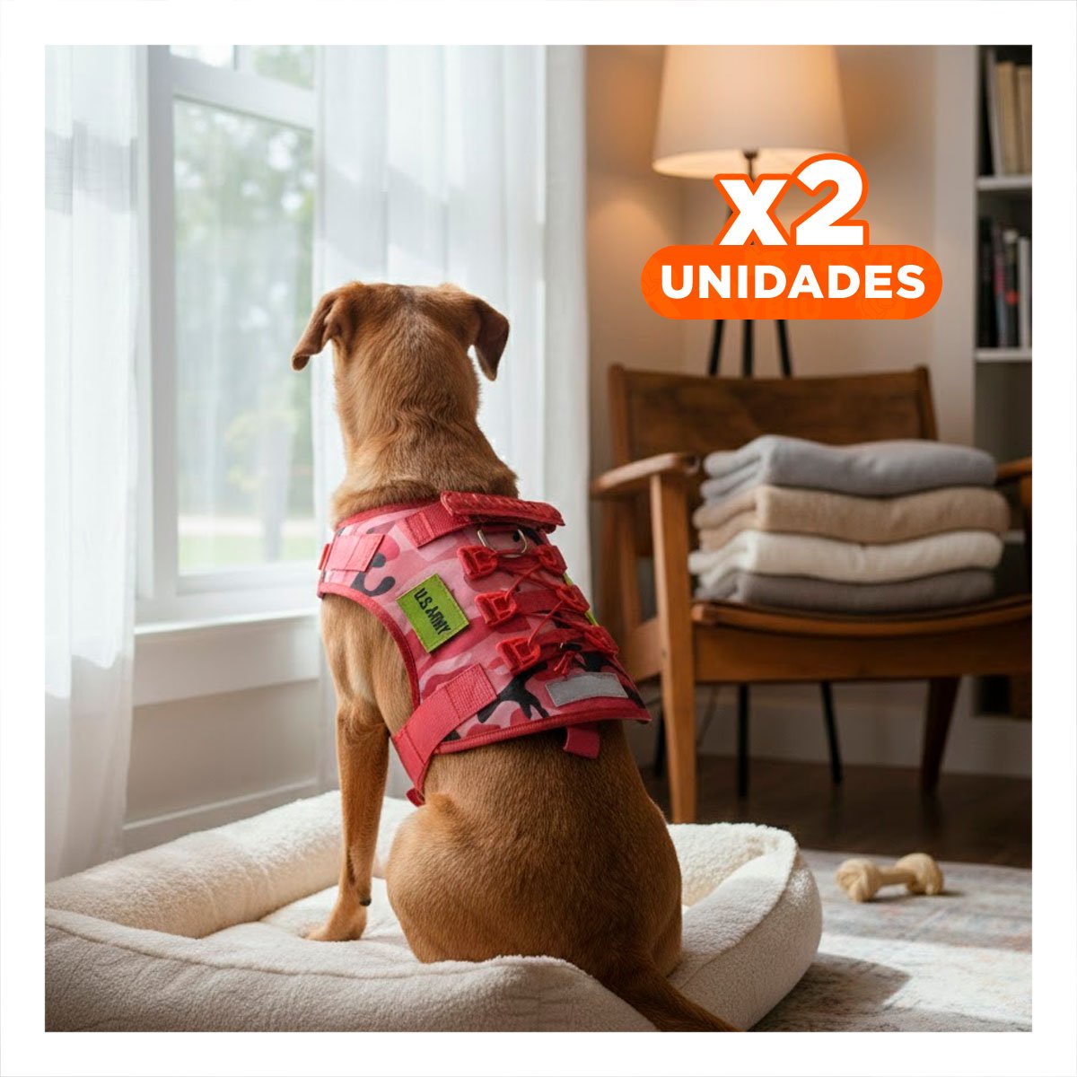 PACK2 EQUIPO CHALECO TACTICO PARA PERRO ROJO CON MATERIAL RESISTENTE Y+REGALO STICKER - 1