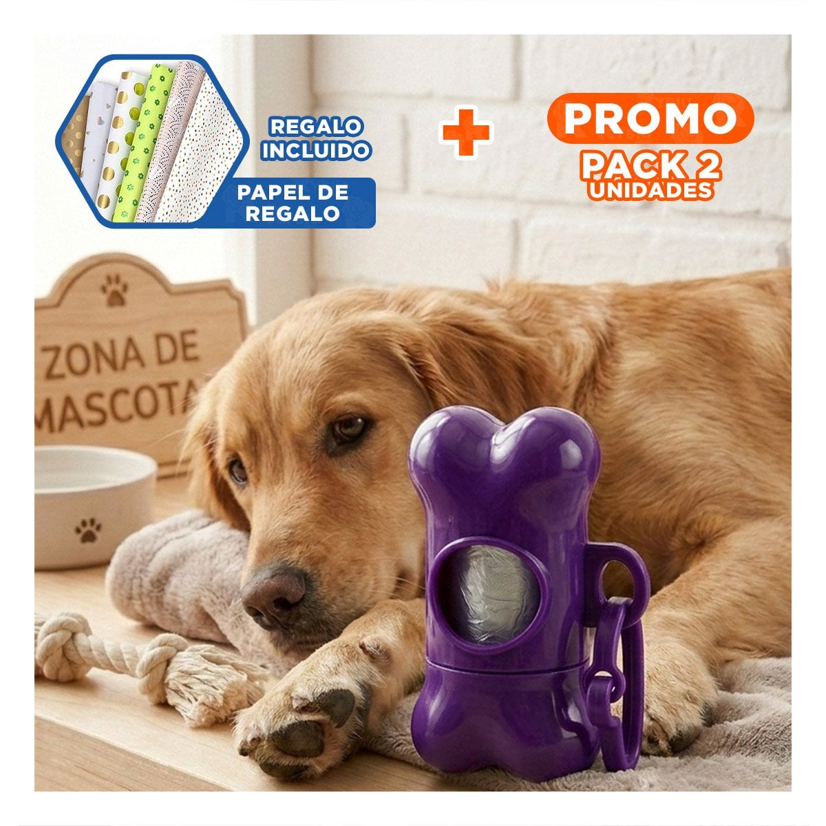 PACK2 CONTENEDOR DE BOLSAS MORADO TIPO HUESO FACIL DE TRANSPORTAR Y+PAPEL REGALO - 1