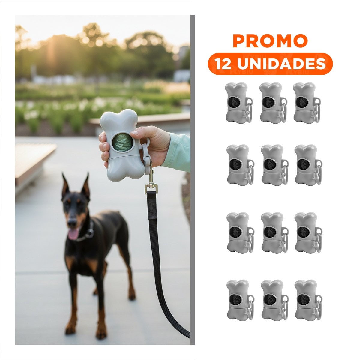 PACK12 PORTA BOLSAS CANINO GRIS DISENO COMPACTO Y LIGERO Y+REGALO STICKER - 1
