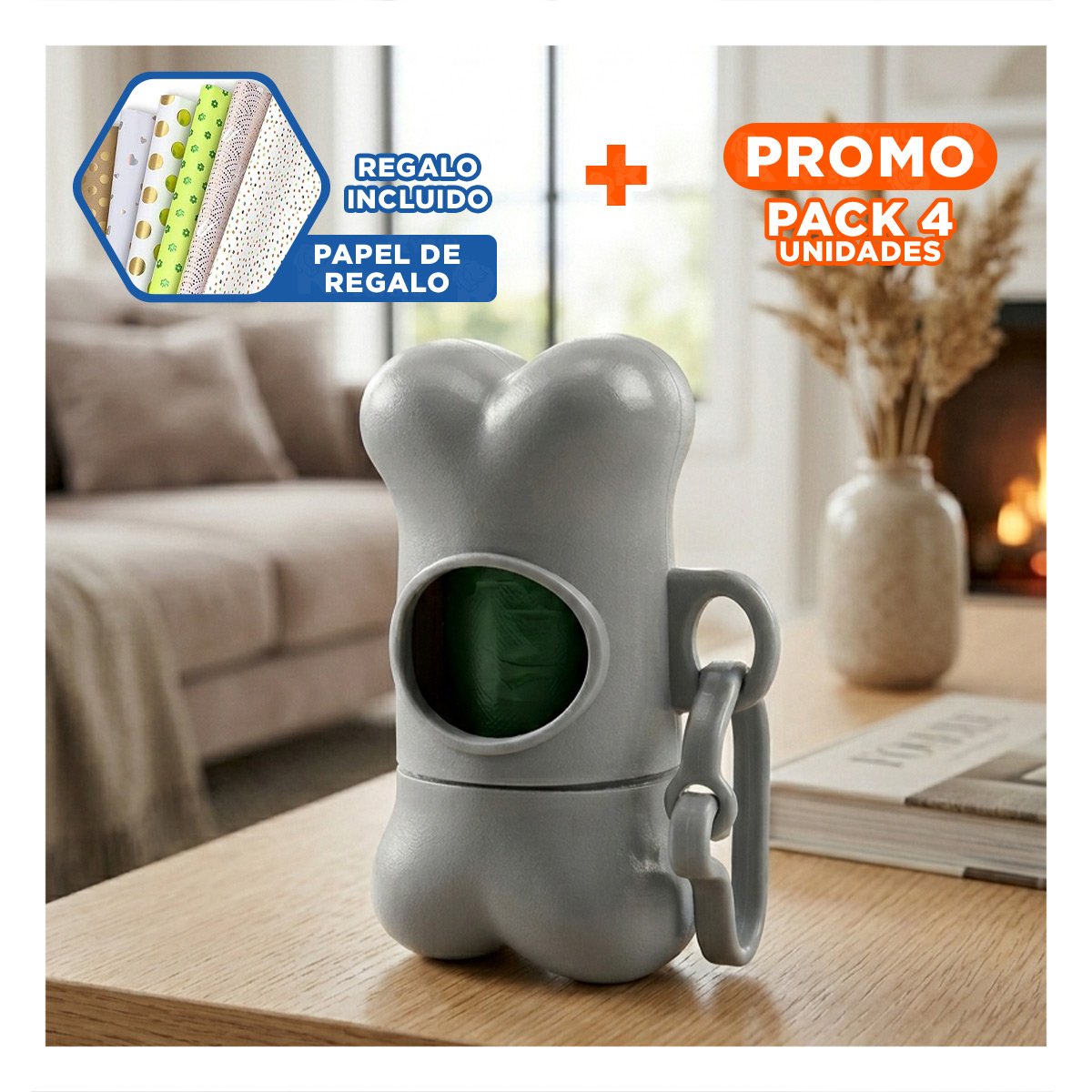 PACK4 ACCESORIO GRIS TIPO HUESO CON CLIP PARA USO EN CORREA Y+PAPEL REGALO - 1