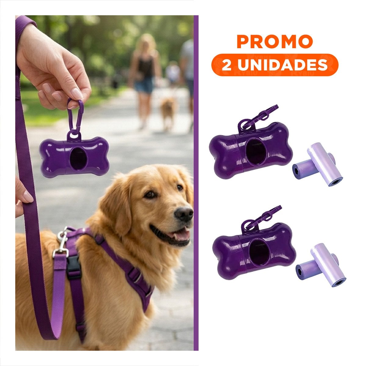 PACK2 PORTA BOLSAS MORADO PARA MASCOTAS CON SUJECION SEGURA - 1