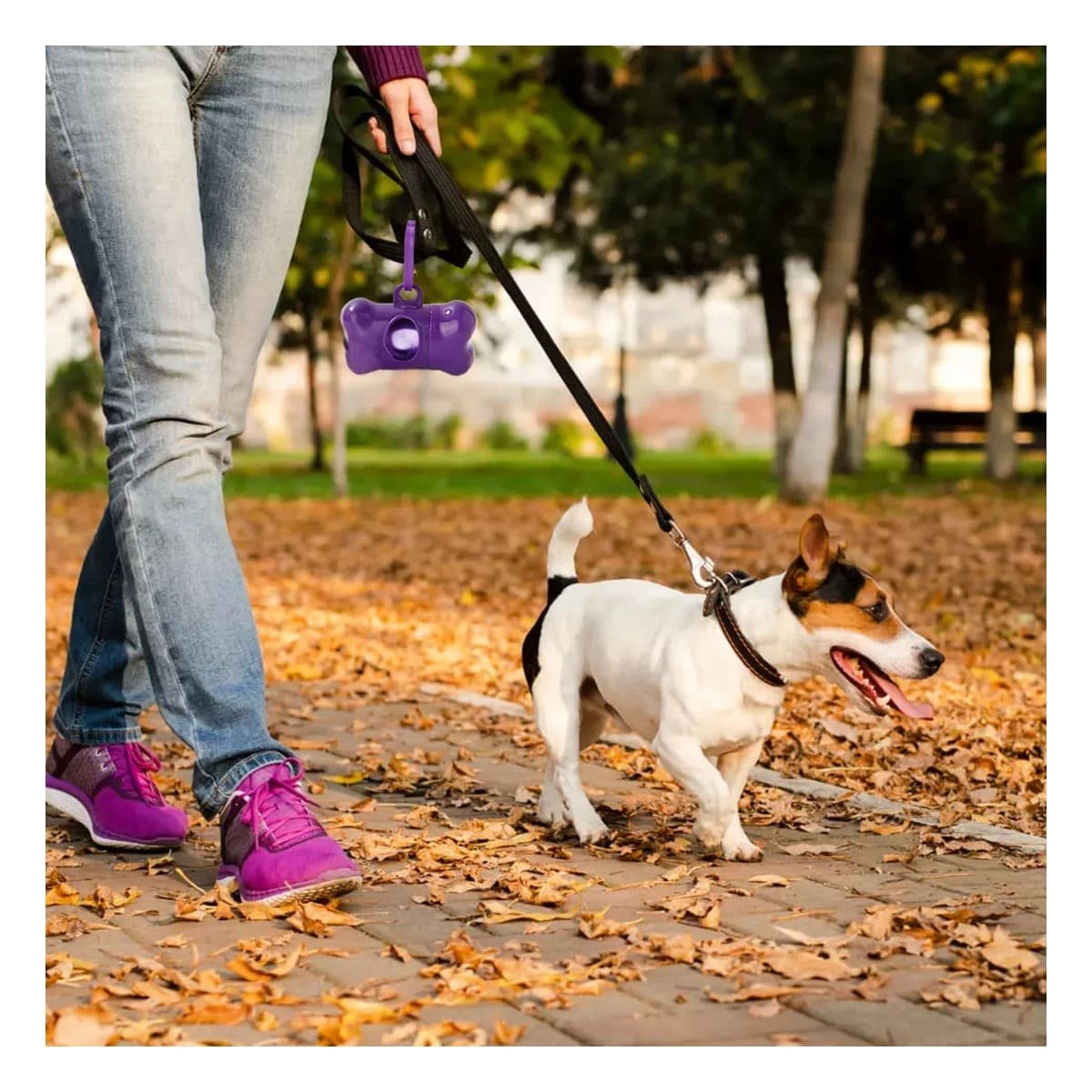 PACK4 PORTA BOLSAS HIGIENICAS MORADO DISENO HUESO PARA CAMINATAS - 3