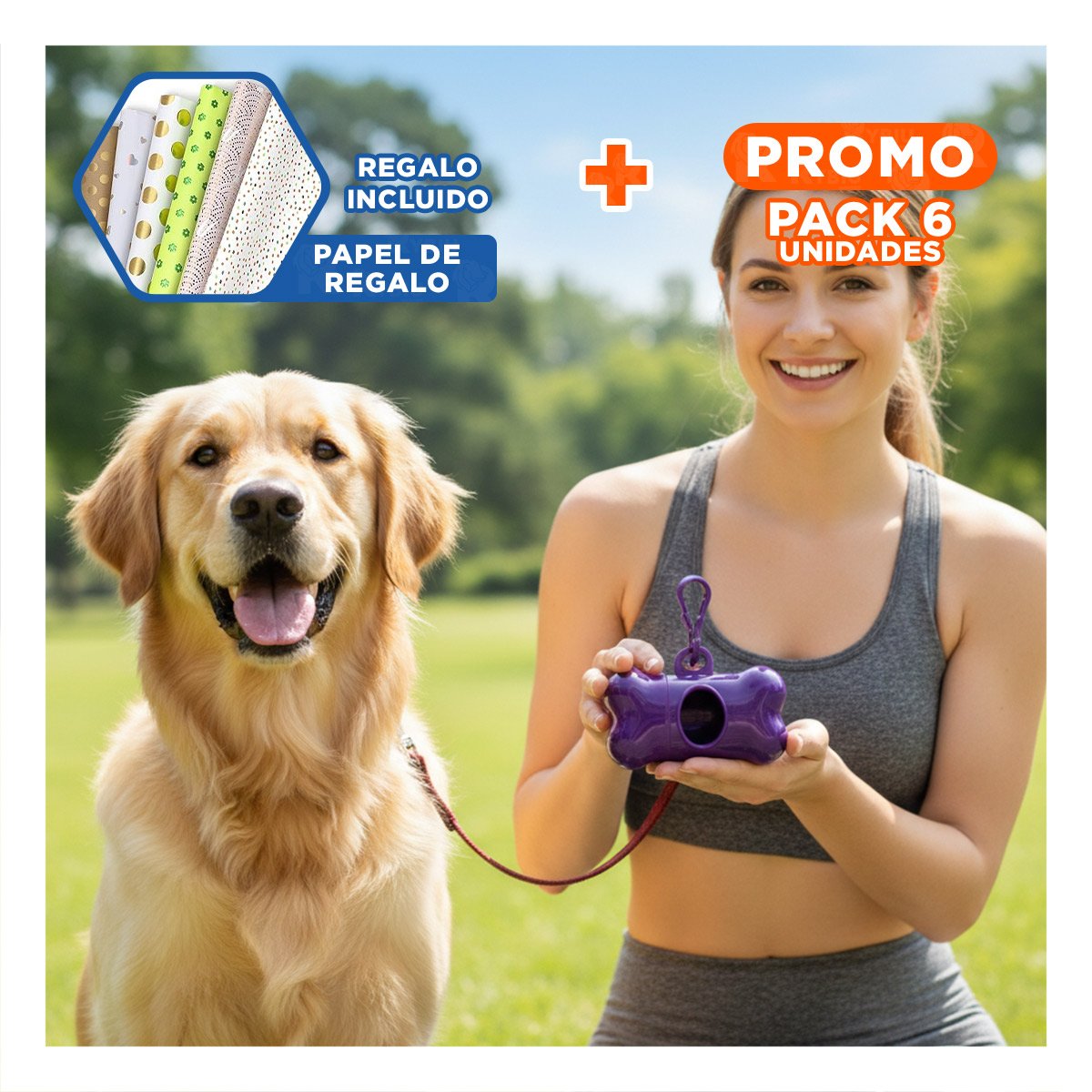 PACK6 PORTA BOLSAS MORADO CON FORMA DE HUESO COMODO DE LLEVAR Y+PAPEL REGALO - 1