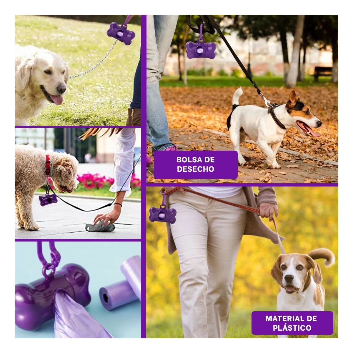 PACK6 PORTA BOLSAS MORADO CON FORMA DE HUESO COMODO DE LLEVAR Y+PAPEL REGALO - 3