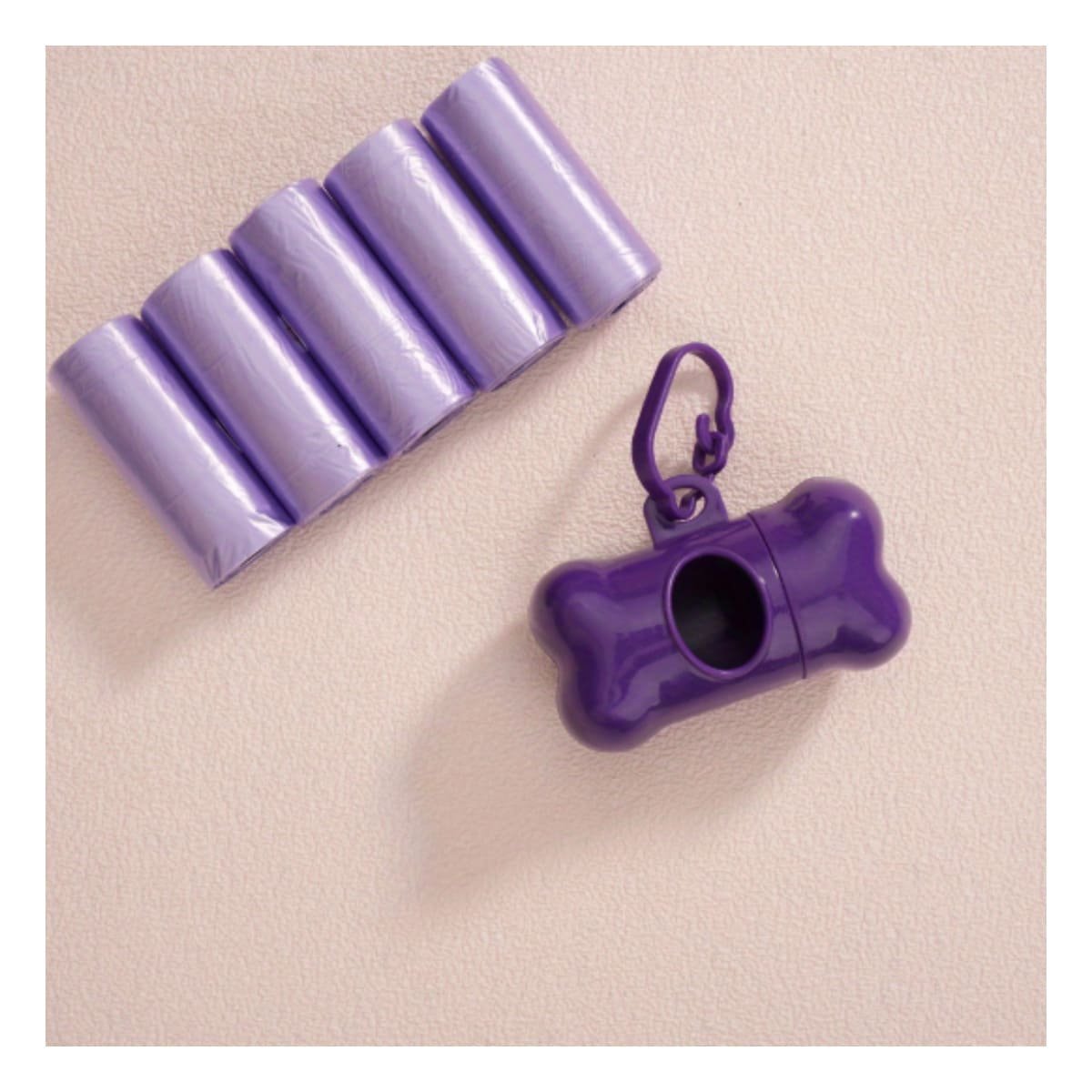 PACK6 PORTA BOLSAS MORADO CON FORMA DE HUESO COMODO DE LLEVAR Y+PAPEL REGALO - 5