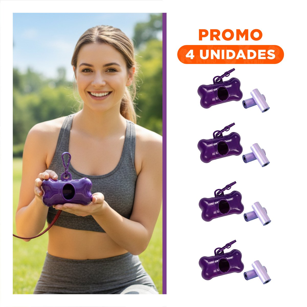 PACK4 CONTENEDOR CANINO MORADO CON DISENO COMPACTO PARA PASEOS Y+REGALO STICKER - 1